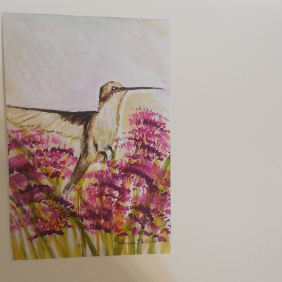 Hand Crafted Watercolor Hummingbird Painting - Picture 6 of 6